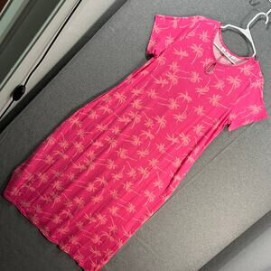 Quacker Factory Palm Royal Rhinestone Keyhole Maxi Dress Hot Pink, Medium